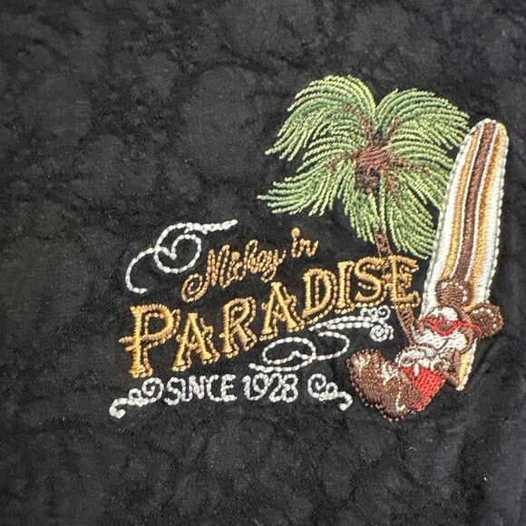 Disney Parks Mickey in Paradise Embroidered Camp Shirt Mens XL Black Disney Dad - Picture 4 of 8